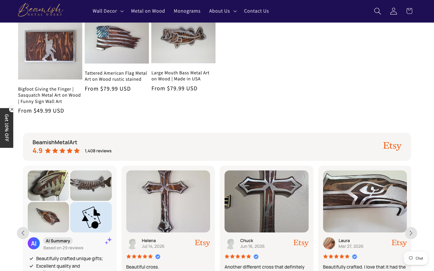 Current product and Etsy review sections